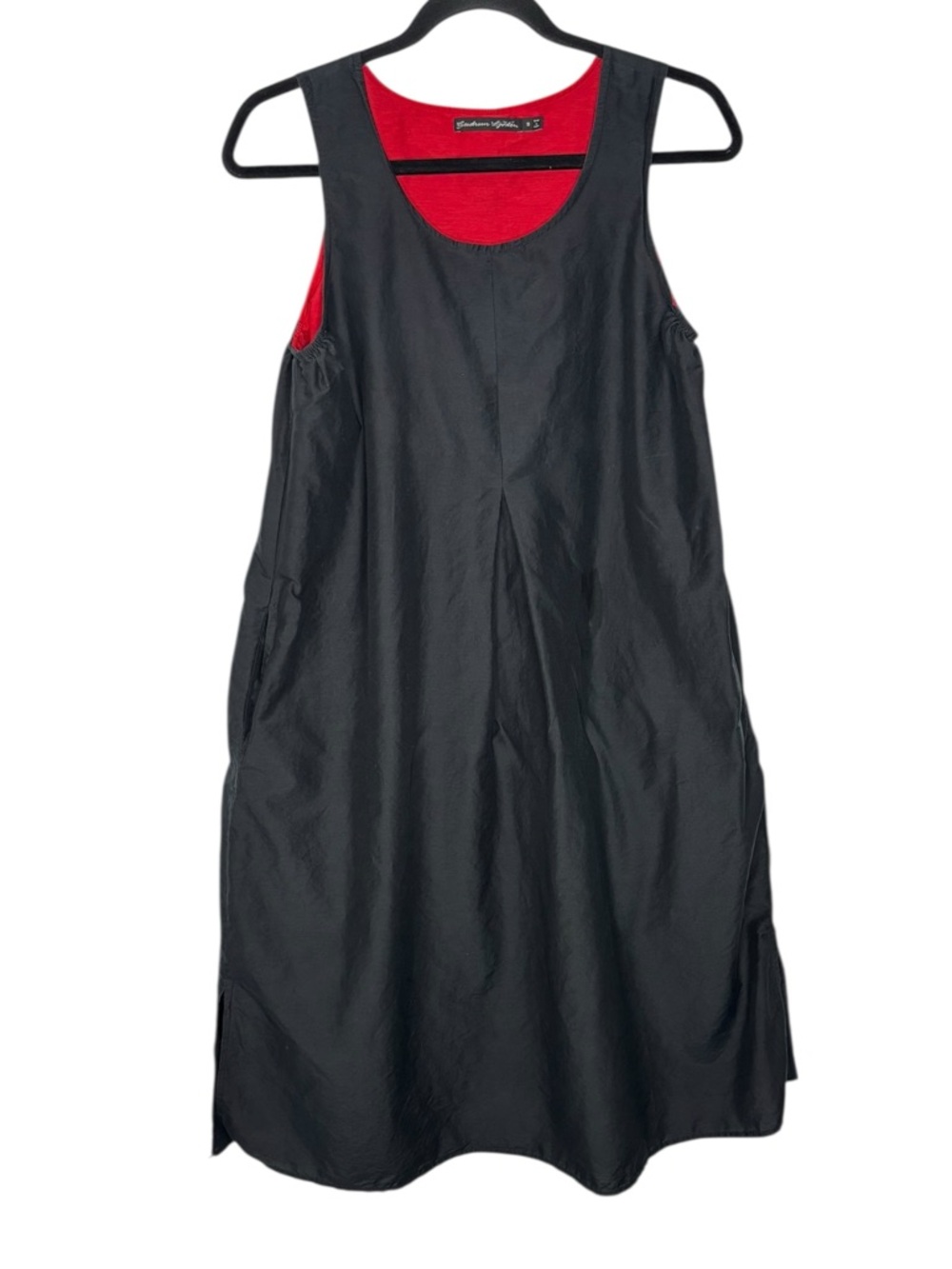 Gudrun Sjödén Cotton Silk Blend Black Red Sleeveless Midi Dress Pockets Small